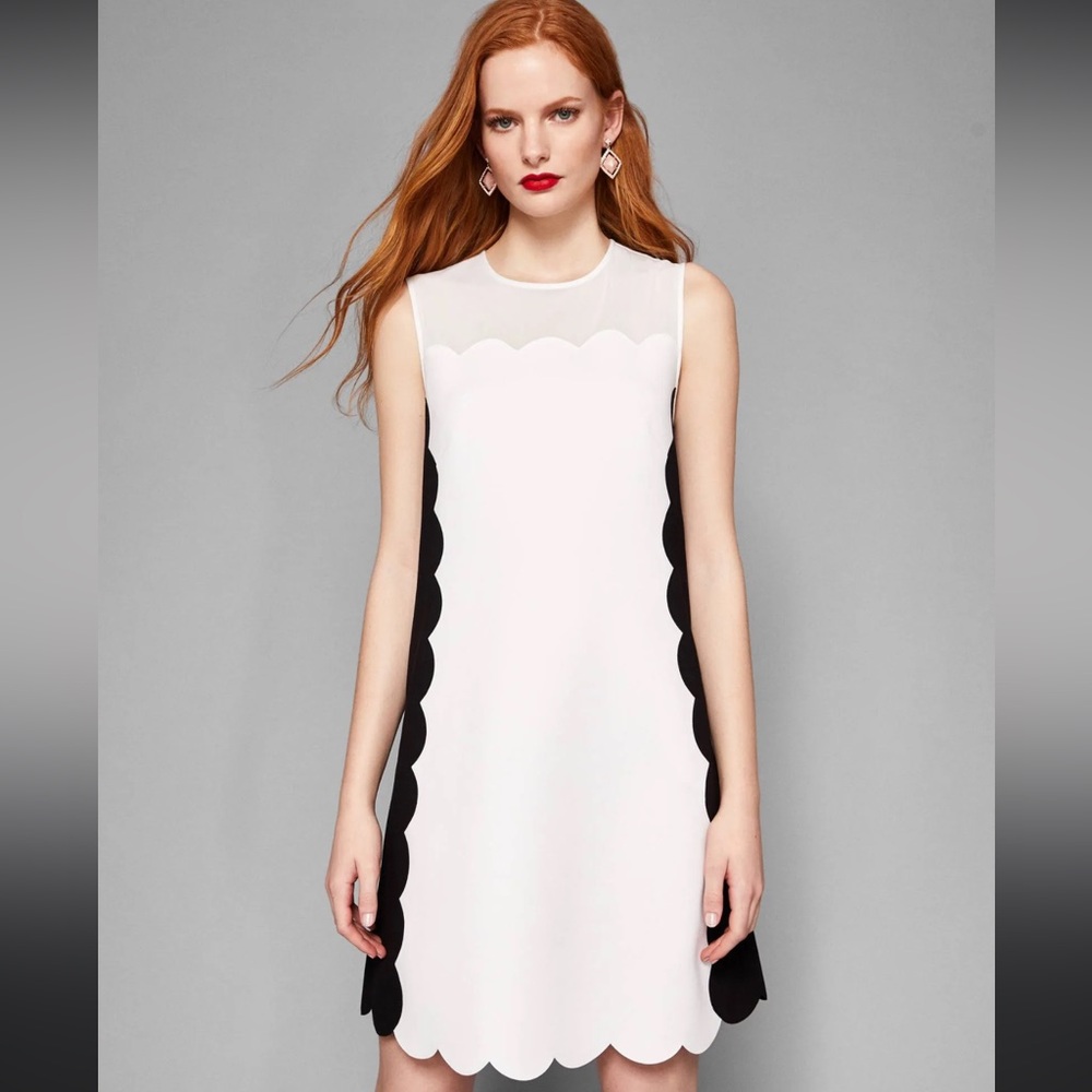 Ted Baker Berrii Black & White Scalloped Dress New With Tags Size US Medium 8